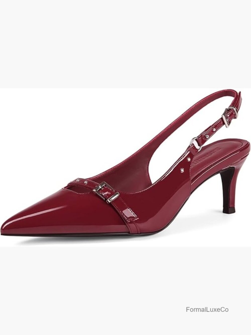 Pointed Toe Slingback Pumps Kitten Heel Patent Leather Dress Shoes for Women